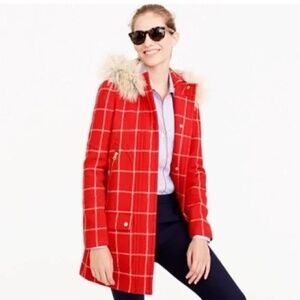 J Crew Chateau Red Plaid Parka SZ 00